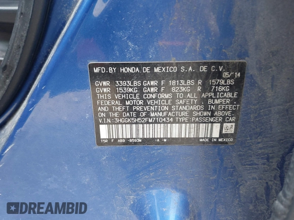 2015 Honda Fit LX with VIN 3HGGK5H52FM710434, listed as a IAAI auction lot 42022022 with 104,118 mi miles. Bid and sale history available at carsss.com. Image 9.