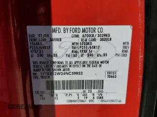2004 Ford F-150 STX with VIN 1FTRX12W24NC59852, listed as a Copart auction lot 51865715 with Not Provided miles and Salvage Title. Bid and sale history available at carsss.com. Image 13.