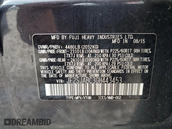 2016 Subaru Forester 2.5i with VIN JF2SJABC3GH443453, listed as a Copart auction lot 51507975 with 145,194 mi miles and Salvage title. Bid and sale history available at DreamBid. Image 15.