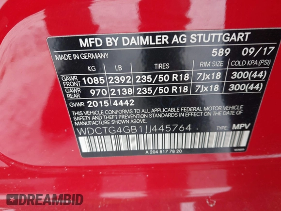 2018 Mercedes-Benz GLA 250 z VIN WDCTG4GB1JJ445764, wystawiony jako IAAI lot #41548111 z przebiegiem 136 413 mil mil oraz . Historia ofert i sprzedaży dostępna na DreamBid. Obrazek 9.