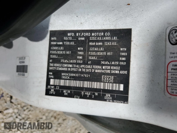 2013 Ford Transit Connect XLT z VIN NM0KS9BN3DT147821, wystawiony jako Copart lot #61053745 z przebiegiem 201 578 mil mil oraz Szkoda całkowita • Salvage title. Historia ofert i sprzedaży dostępna na DreamBid. Obrazek 13.
