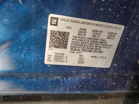 2021 GMC Terrain SLE with VIN 3GKALTEV1ML357587, listed as a Copart auction lot 45025055 with 68,880 mi miles and Salvage title. Bid and sale history available at DreamBid. Image 12.