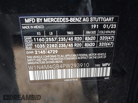 2023 Mercedes-Benz GLB 250 с VIN W1N4M4GB4PW293910, выставлен на аукционе IAAI как лот 41489864 с пробегом 18 714 миль миль и . История ставок и продаж доступна на DreamBid. Изображение 9.