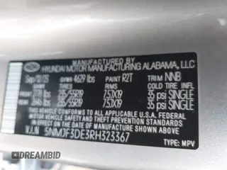 2024 Hyundai Tucson SEL with VIN 5NMJF3DE3RH323367, listed as a IAAI auction lot 42041725 with 4,923 mi miles. Bid and sale history available at carsss.com. Image 9.