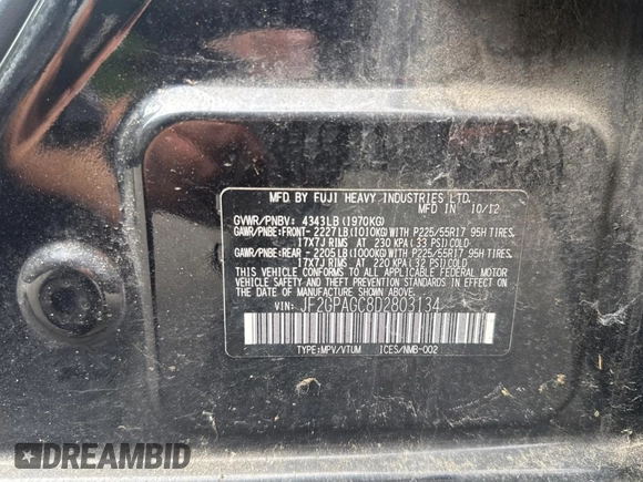 2013 Subaru Crosstrek Limited с VIN JF2GPAGC8D2803134, выставлен на аукционе Copart как лот 61257775 с пробегом 165 313 миль миль и Чистый • Clean title. История ставок и продаж доступна на DreamBid. Изображение 10.