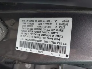 2006 Honda Accord EX-L z VIN 1HGCM56866A125228, wystawiony jako IAAI lot #42252525 z przebiegiem 254 398 mil mil oraz . Historia ofert i sprzedaży dostępna na DreamBid. Obrazek 9.