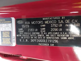 2020 Kia Forte LXS with VIN 3KPF24AD0LE191296, listed as a IAAI auction lot 41554765 with 46,964 mi miles. Bid and sale history available at carsss.com. Image 9.