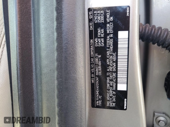 2016 Volvo V60 T5 Drive-E Premier with VIN YV140MEK4G1314347, listed as a Copart auction lot 78244784 with 128,427 mi miles and Salvage Title. Bid and sale history available at DreamBid. Image 13.
