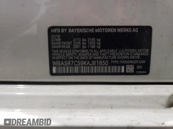 2019 BMW 3 Series 330i xDrive with VIN WBA5R7C59KAJ81850, listed as a Copart auction lot 88526315 with 64,770 mi miles and Salvage title. Bid and sale history available at DreamBid. Image 12.