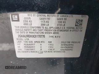 2012 GMC Terrain SLE-1 with VIN 2GKALMEK9C6178776, listed as a IAAI auction lot 41722791 with 128,322 mi miles and . Bid and sale history available at carsss.com. Image 9.