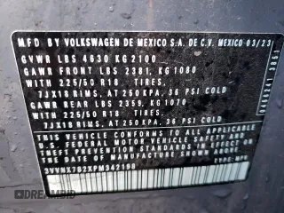 2023 Volkswagen Taos SE z VIN 3VVNX7B2XPM342198, wystawiony jako Copart lot #83574244 z przebiegiem 18 732 mil mil oraz Szkoda całkowita • Salvage title. Historia ofert i sprzedaży dostępna na DreamBid. Obrazek 12.