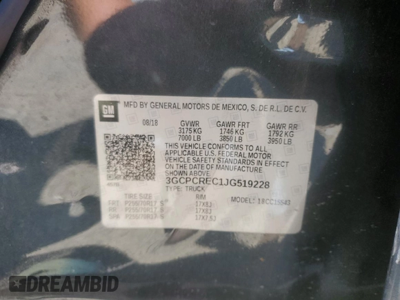 2018 Chevrolet Silverado 1500 LT with VIN 3GCPCREC1JG519228, listed as a Copart auction lot 52293035 with 102,436 mi miles and Salvage Title. Bid and sale history available at DreamBid. Image 12.