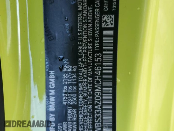 2021 BMW M4 Competition with VIN WBS33AZ09MCH46153, listed as a Copart auction lot 82263413 with 0 mi miles. Bid and sale history available at carsss.com. Image 12.