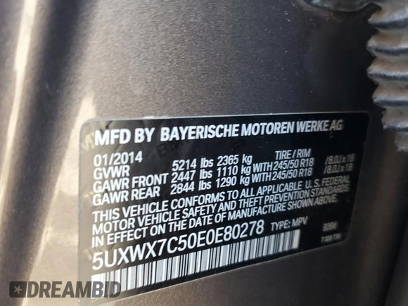 2014 BMW X3 xDrive35i z VIN 5UXWX7C50E0E80278, wystawiony jako Copart lot #56008965 z przebiegiem 154 760 mil mil oraz Szkoda całkowita • Salvage title. Historia ofert i sprzedaży dostępna na DreamBid. Obrazek 14.