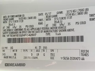 2017 Ford F-150 XL with VIN 1FTEW1EG2HFC42507, listed as a IAAI auction lot 41880756 with 145,889 mi miles. Bid and sale history available at carsss.com. Image 9.