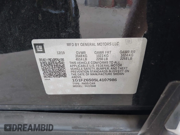 2020 Chevrolet Bolt EV Premier with VIN 1G1FZ6S05L4107986, listed as a IAAI auction lot 42805198 with 29,659 mi miles and . Bid and sale history available at DreamBid. Image 9.