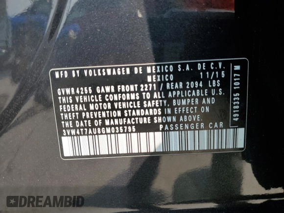 2016 Volkswagen Golf GTI SE with VIN 3VW4T7AU8GM035795, listed as a Copart auction lot 66616134 with 90,131 mi miles and Salvage Title. Bid and sale history available at carsss.com. Image 13.