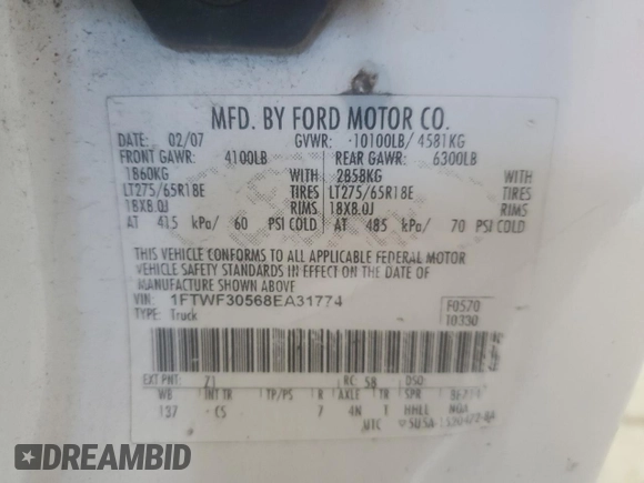 2008 Ford F-350 z VIN 1FTWF30568EA31774, wystawiony jako Copart lot #48388665 z przebiegiem 327 751 mil mil oraz Szkoda całkowita • Salvage title. Historia ofert i sprzedaży dostępna na DreamBid. Obrazek 12.