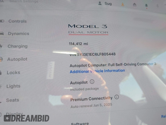 2020 Tesla Model 3 Performance z VIN 5YJ3E1EC6LF805448, wystawiony jako IAAI lot #42207433 z przebiegiem 114 412 mil mil oraz . Historia ofert i sprzedaży dostępna na DreamBid. Obrazek 16.