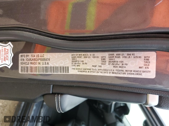 2023 Jeep Grand Cherokee Limited с VIN 1C4RJKBG4P8886474, выставлен на аукционе Copart как лот 53185335 с пробегом 32 553 миль миль и Чистый • Clean title. История ставок и продаж доступна на DreamBid. Изображение 13.