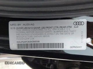 2016 Audi A6 Premium Plus with VIN WAUFGAFC8GN086598, listed as a IAAI auction lot 42347449 with 79,535 mi miles and . Bid and sale history available at DreamBid. Image 9.