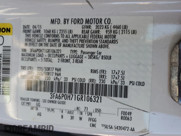 2016 Ford Fusion SE with VIN 3FA6P0H71GR106321, listed as a Copart auction lot 49655175 with 73,631 mi miles and Salvage Title. Bid and sale history available at DreamBid. Image 13.