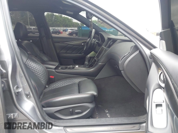 2021 Infiniti Q50 Red Sport 400 with VIN JN1FV7DR2MM880505, listed as a IAAI auction lot 42377058 with 59,618 mi miles and . Bid and sale history available at DreamBid. Image 5.