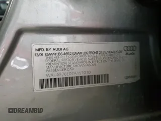 2007 Audi A4 2.0T with VIN WAUAF78E07A157010, listed as a Copart auction lot 43601915 with 250,001 mi miles and Salvage Title. Bid and sale history available at carsss.com. Image 13.