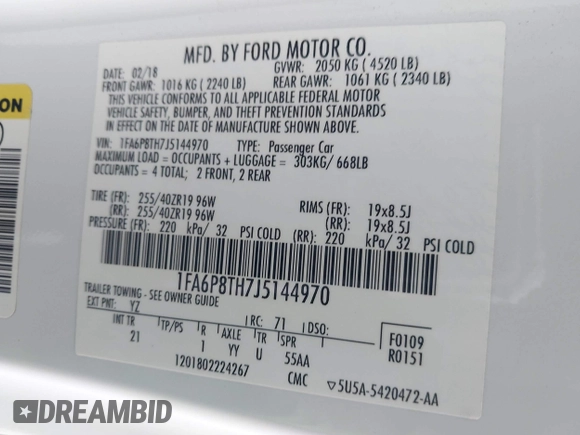 2018 Ford Mustang EcoBoost with VIN 1FA6P8TH7J5144970, listed as a IAAI auction lot 41964567 with 88,939 mi miles and . Bid and sale history available at carsss.com. Image 9.