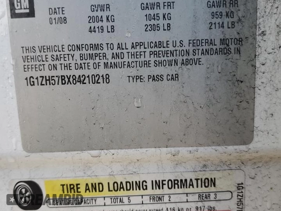 2008 Chevrolet Malibu 1LT with VIN 1G1ZH57BX84210218, listed as a Copart auction lot 52502145 with 234,874 mi miles and Salvage Title. Bid and sale history available at DreamBid. Image 12.