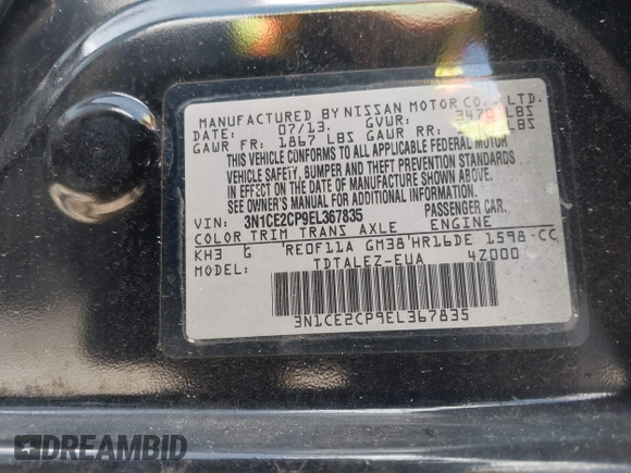 2014 Nissan Note S Plus with VIN 3N1CE2CP9EL367835, listed as a IAAI auction lot 42711802 with 117,316 mi miles and . Bid and sale history available at DreamBid. Image 9.