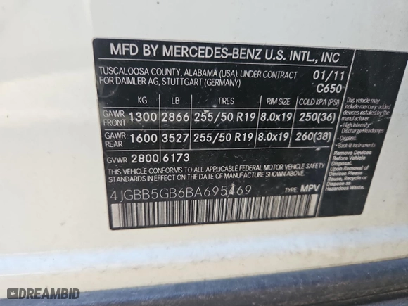 2011 Mercedes-Benz M-Class ML 350 with VIN 4JGBB5GB6BA695469, listed as a Copart auction lot 43245005 with 213,824 mi miles and Clean Title. Bid and sale history available at carsss.com. Image 10.