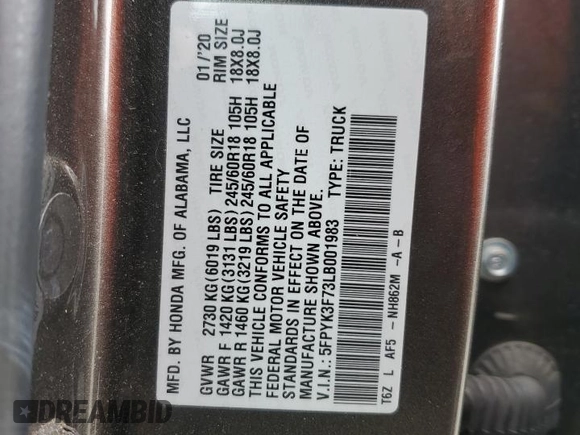 2020 Honda Ridgeline RTL-E z VIN 5FPYK3F73LB001983, wystawiony jako Copart lot #44222325 z przebiegiem 86 782 mil mil oraz Szkoda całkowita • Salvage title. Historia ofert i sprzedaży dostępna na DreamBid. Obrazek 15.