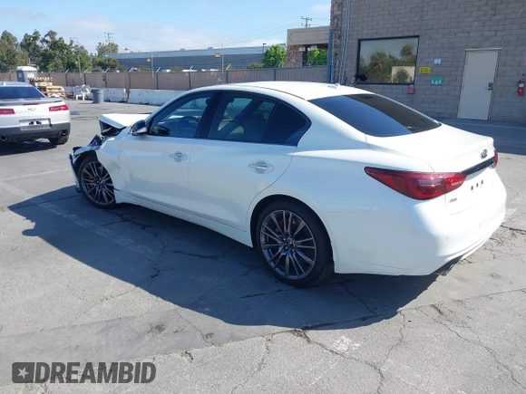 2021 Infiniti Q50 Red Sport 400 with VIN JN1FV7DR9MM880601, listed as a IAAI auction lot 42509477 with 28,202 mi miles and . Bid and sale history available at DreamBid. Image 3.