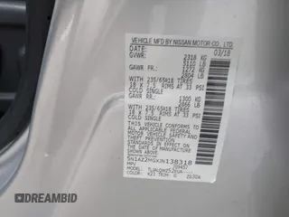 2018 Nissan Murano SV with VIN 5N1AZ2MGXJN138318, listed as a IAAI auction lot 41332561 with 104,067 mi miles and . Bid and sale history available at DreamBid. Image 9.
