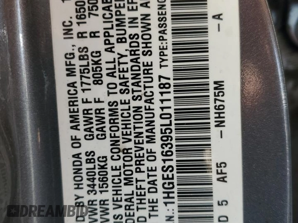2005 Honda Civic VP z VIN 1HGES16395L011187, wystawiony jako Copart lot #48006995 z przebiegiem 160 315 mil mil oraz Szkoda całkowita • Salvage title. Historia ofert i sprzedaży dostępna na DreamBid. Obrazek 12.