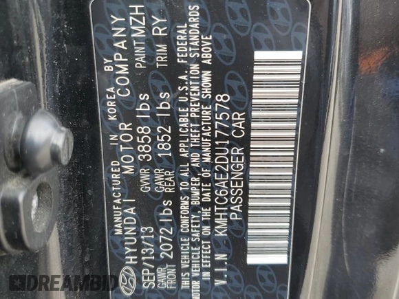2013 Hyundai Veloster Turbo with VIN KMHTC6AE2DU177578, listed as a Copart auction lot 60901785 with Not provided miles and Salvage title. Bid and sale history available at DreamBid. Image 12.