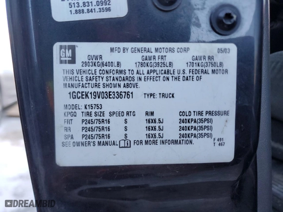 2003 Chevrolet Silverado 1500 LS with VIN 1GCEK19V03E336761, listed as a Copart auction lot 89260695 with 156,070 mi miles and Salvage Title. Bid and sale history available at carsss.com. Image 12.