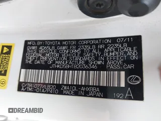 2011 Lexus CT 200h with VIN JTHKD5BH1B2036346, listed as a IAAI auction lot 41863701 with 214,254 mi miles and . Bid and sale history available at DreamBid. Image 9.