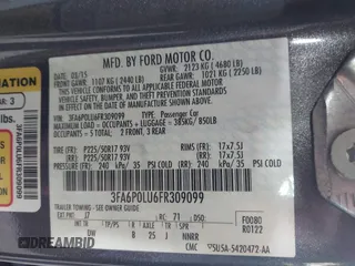 2015 Ford Fusion SE Hybrid with VIN 3FA6P0LU6FR309099, listed as a IAAI auction lot 42497429 with 157,631 mi miles and . Bid and sale history available at DreamBid. Image 9.