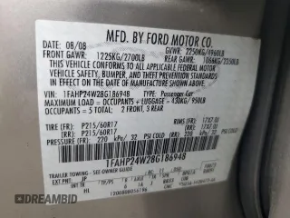 2008 Ford Taurus SEL with VIN 1FAHP24W28G186948, listed as a Copart auction lot 73838004 with 130,088 mi miles and Salvage Title. Bid and sale history available at carsss.com. Image 12.