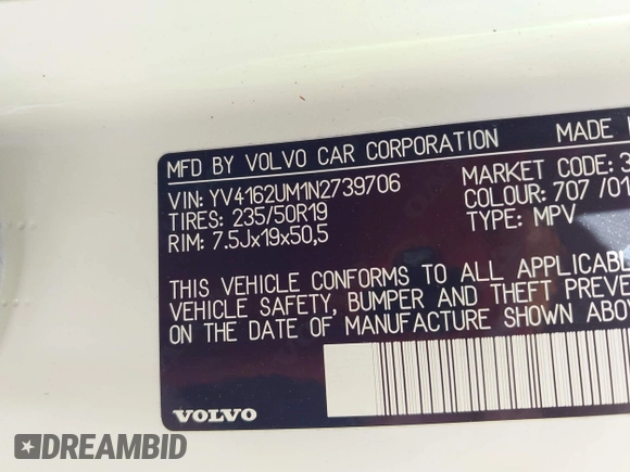 2022 Volvo XC40 R-Design with VIN YV4162UM1N2739706, listed as a IAAI auction lot 42193001 with 15,579 mi miles and . Bid and sale history available at DreamBid. Image 9.