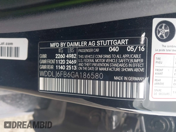 2016 Mercedes-Benz CLS 400 with VIN WDDLJ6FB6GA186580, listed as a IAAI auction lot 42123820 with 146,944 mi miles and . Bid and sale history available at DreamBid. Image 9.