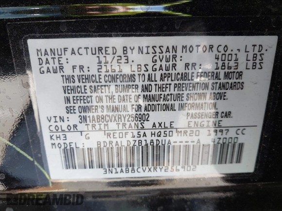 2024 Nissan Sentra SV with VIN 3N1AB8CVXRY256902, listed as a IAAI auction lot 42326382 with 12,796 mi miles and . Bid and sale history available at DreamBid. Image 9.