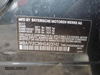 2017 BMW 7 Series with VIN WBA7F2C36HG423342, listed as a Copart auction lot 41057853 with Not Provided miles and . Bid and sale history available at DreamBid. Image 13.