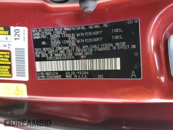 2018 Toyota Sienna XLE Auto Access Seat with VIN 5TDYZ3DC8JS932914, listed as a Copart auction lot 47891655 with 112,009 mi miles and Salvage Title. Bid and sale history available at carsss.com. Image 13.