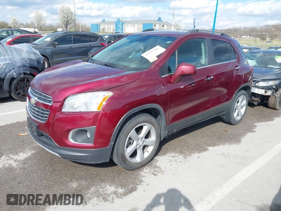 2016 Chevrolet Trax LTZ with VIN 3GNCJRSB3GL161721, listed as a IAAI auction lot 41877282 with 108,709 mi miles. Bid and sale history available at carsss.com. Image 2.