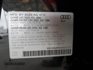 2014 Audi Q5 Prestige with VIN WA1WGAFP2EA021217, listed as a Copart auction lot 78915724 with 146,510 mi miles and Salvage title. Bid and sale history available at DreamBid. Image 15.