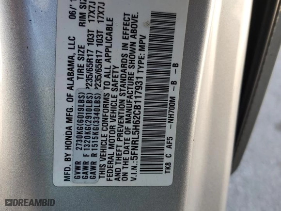 2012 Honda Odyssey EX-L with VIN 5FNRL5H62CB117931, listed as a Copart auction lot 48454915 with 155,600 mi miles and Salvage Title. Bid and sale history available at carsss.com. Image 13.