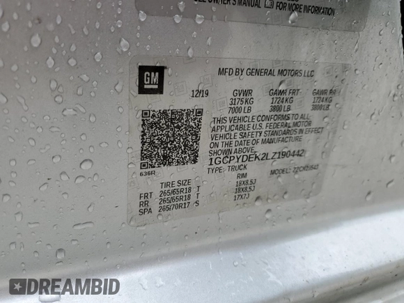 2020 Chevrolet Silverado 1500 LT with VIN 1GCPYDEK2LZ190442, listed as a Copart auction lot 46933745 with Not Provided miles and Salvage Title. Bid and sale history available at DreamBid. Image 13.